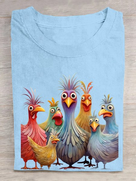 

Casual Animal Crew Neck Short Sleeve T-shirt, Light blue, T-shirts