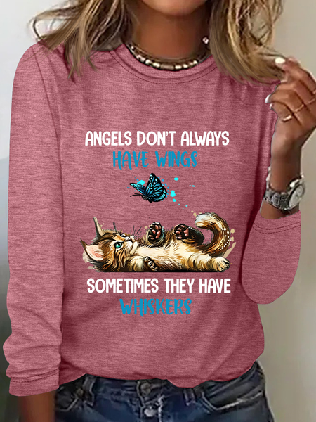 

Angels Don't Always Have Wings Sometimes They Have Whiskers Sarcastic Long sleeve Shirt, Watermelon, Long sleeves