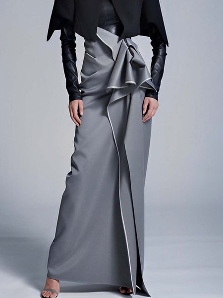 

Plain Regular Fit Irregular Craftsmanship Urban Maxi Skirt, Gray, Skirts
