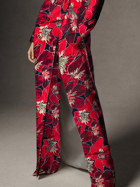 

Regular Fit Urban Floral Pants, Red, Pants