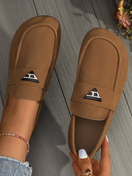 Plain Casual All Season Shallow Shoes, Brown, Flats