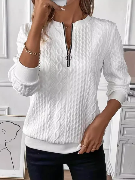 

Jacquard Casual Plain Loose Sweatshirt, White, Sweatshirts