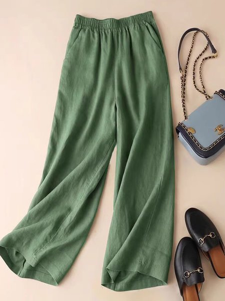 

Casual Plain Ankle Pants Elastic Waist Pocket Stitching Pant, Green, Pants