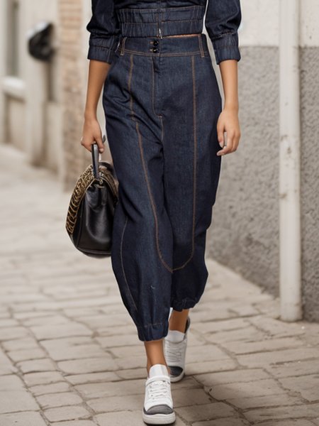 

Plain Regular Fit Denim Casual Pockets Jeans, Denim blue, Jeans