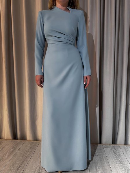 Elegant Regular Fit Regular Sleeve Plain Dress, Blue, Maxi Dresses