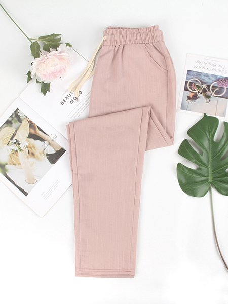 

Women's Plain Ankle Pants Elastic Waist Pant Casual Spring/Fall Trousers, Pink, Pants