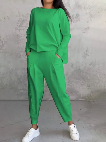 

Women's Plain Daily Going Out Two Piece Set Long Sleeve Casual Spring/Fall Top With Pants Matching Set Black, Green, Suit Set