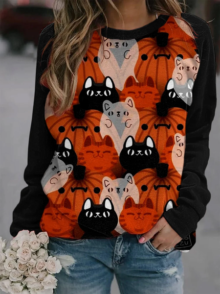 

Casual Crew Neck Cat Sweatshirt, Multicolor, Hoodies & Sweatshirts
