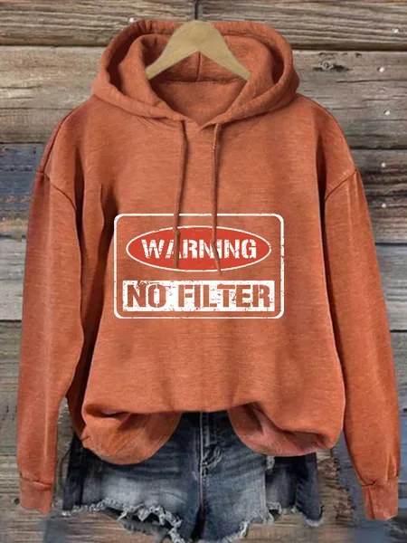 

Warning No Filter Casual Loose Hoodie, Orange, Hoodies&Sweatshirts