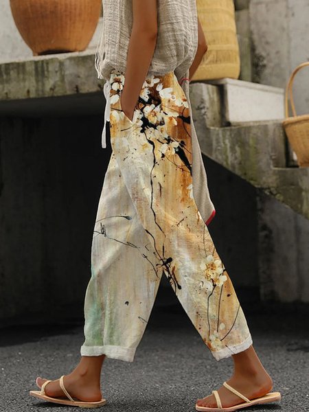 

Casual Floral Long Elastic Waist Pant, Multicolor, Pants