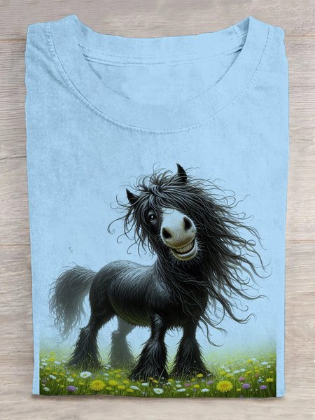 

Women's Animal Short Sleeve Tee T-shirt Crew Neck Casual Summer Top, Light blue, T-Shirts
