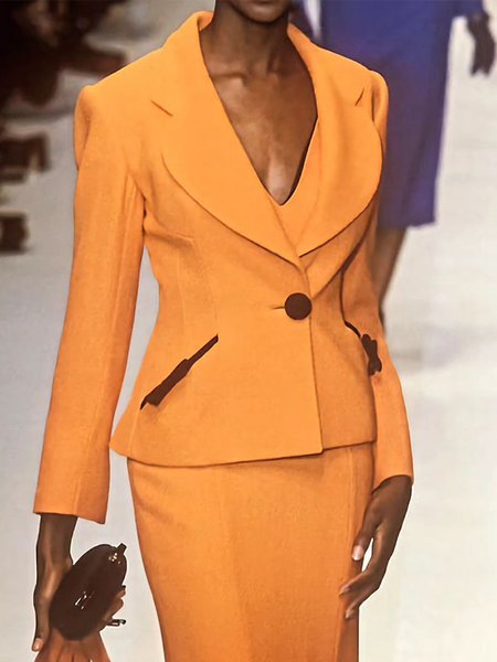 

Pocket Stitching Regular Sleeve Regular Fit Elegant Blazer, Light orange, Blazers