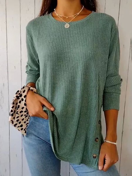 

Casual Plain Crew Neck Long Sleeve T-shirt, Green, Blouses