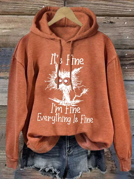 

Women’S It’S Fine I’M Fine Everything Is Fine Casual Loose Hoodie, Orange, Hoodies&Sweatshirts