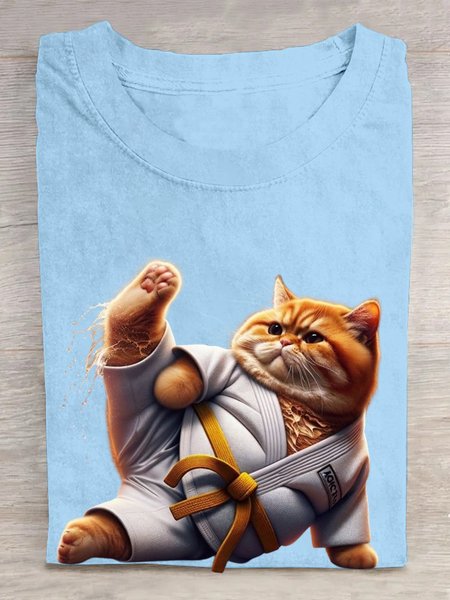 

Casual Animal Crew Neck Short Sleeve T-shirt, Light blue, T-shirts