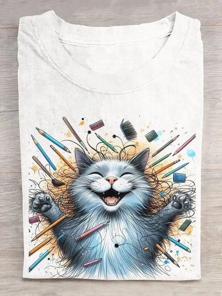 

Casual Animal Crew Neck Short Sleeve T-shirt, White, T-shirts