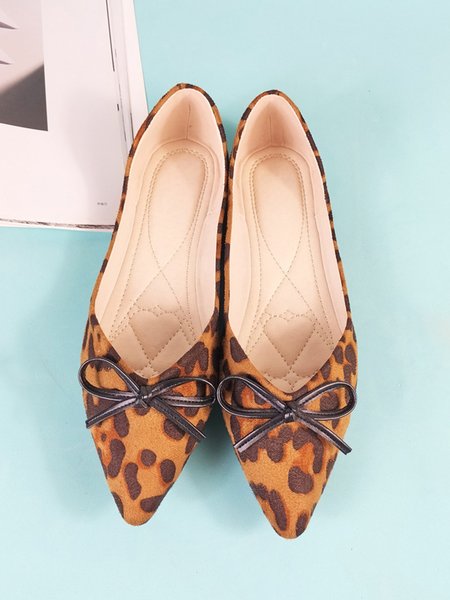 

Leopard Bowknot Faux Suede Shallow Shoes, Flats