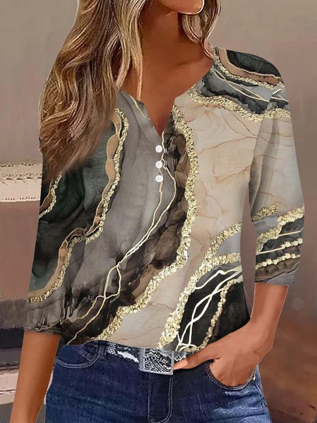 

Random Print Jersey Loose Casual T-Shirt, Color1, Long sleeves