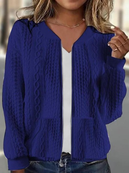 

Women's Plain Zipper Regular Loose Jacket, Deep blue, Jackets