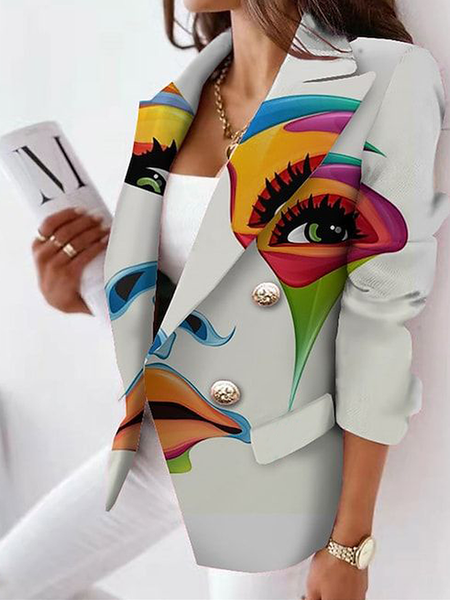 

Lapel Collar No Elasticity Urban Loose Long sleeve Blazer, As picture, Blazers