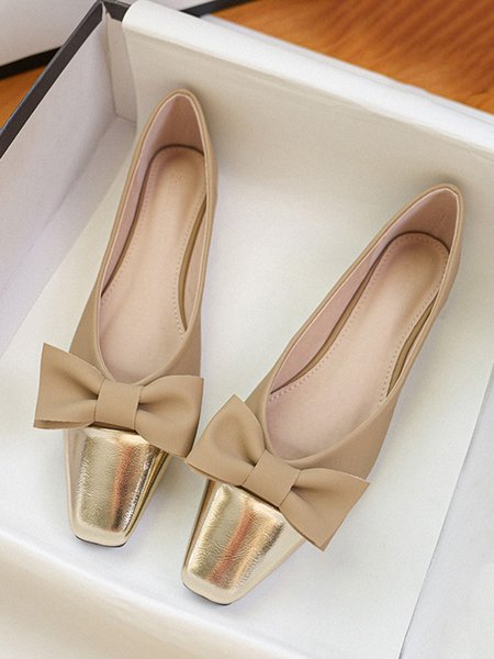 

Elegant Bowknot Color-block Shallow Shoes, Apricot, Flats