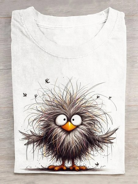 

Casual Animal Crew Neck Short Sleeve T-shirt, White, T-shirts
