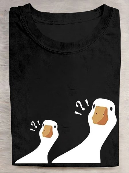 Casual Animal Crew Neck Long Sleeve T-shirt, Black, T-shirts
