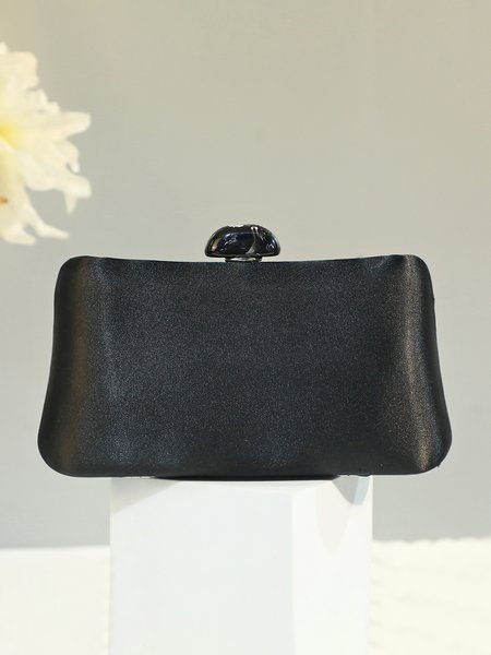 

Elegant Satin Clutch Bag with Detachable Crossbody Strap, Black, Bags