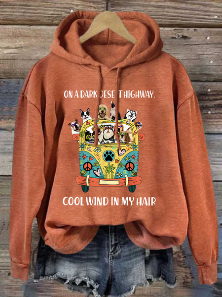 

Women's Funny On A Dark Desert Highway Cool Wind In My Hair Graphic Printing Cotton-Blend Animal Loose Casual Hoodie, Orange, Hoodies&Sweatshirts