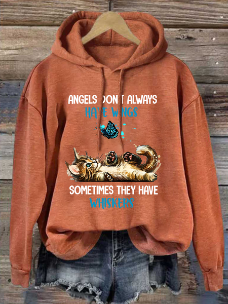 

Angels Don't Always Have Wings Sometimes They Have Whiskers Casual Loose Animal Hoodie, Orange, Hoodies&Sweatshirts