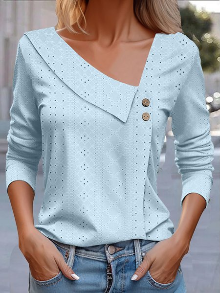 

Women's Long Sleeve Tee T-shirt Spring/Fall Plain Buckle Lace Asymmetrical Daily Going Out Casual Top White, Sky blue, Long sleeve tops