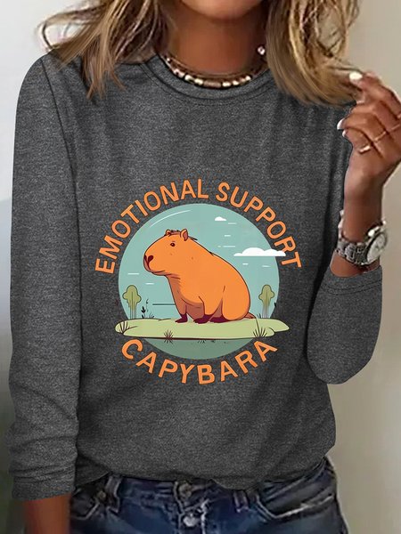 

Emotionnal Support Capybara Long Sleeve Shirt, Deep gray, Long sleeves