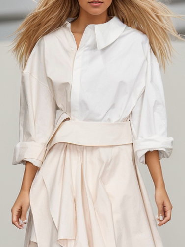 

Shirt Collar Elegant Buttoned Shirt, White, Blouses and Shirts