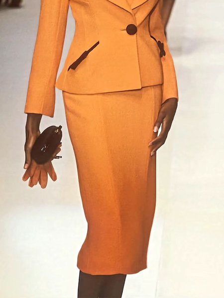 

Elegant Regular Fit Plain Midi Skirt, Light orange, Skirts