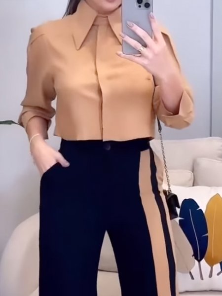 

Long Sleeve Shirt Collar Regular Fit Urban Shirt, Khaki, Blouses and Shirts