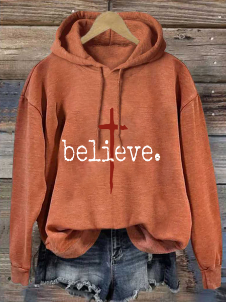 

Cross Believe Loose Cotton-Blend Casual Hoodie, Orange, Hoodies&Sweatshirts