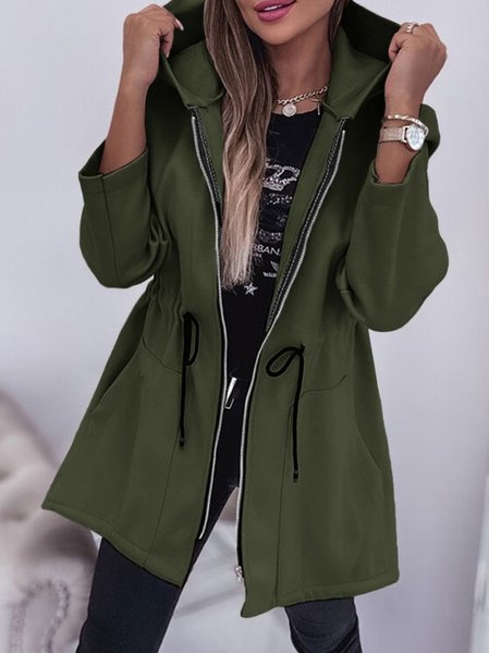 

Hoodie Plain Zipper Casual Jacket, Army green, Coats