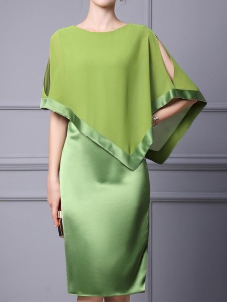 

Regular Fit Plain Split Joint Elegant Dress, Green, Midi Dresses