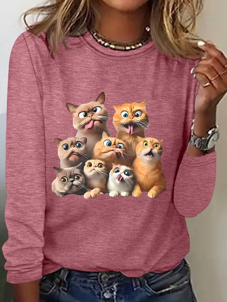 Funny Cat Long Sleeve Shirt, Watermelon, Long sleeves