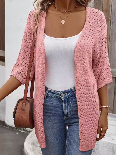 

Women's Plain Regular Loose Kimono, Pink, Cardigans