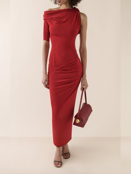 

Plain Elastane Urban Asymmetrical Dress, Red, Maxi Dresses