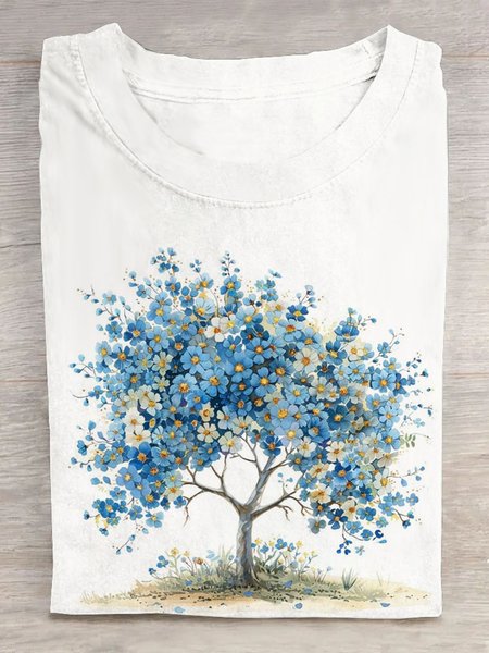 

Casual Floral Crew Neck Short Sleeve T-shirt, White, T-shirts