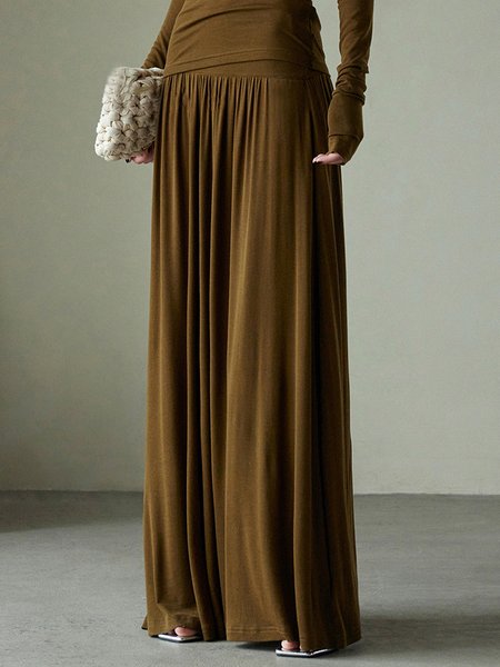 

Daily High Waist Ruched Plain Maxi Skirt, As picture, Skirts