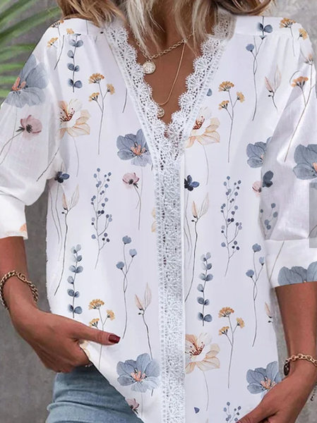 

Crew Neck Long Sleeve Floral Lace Regular Loose Blouse For Women, Flower, Blouses