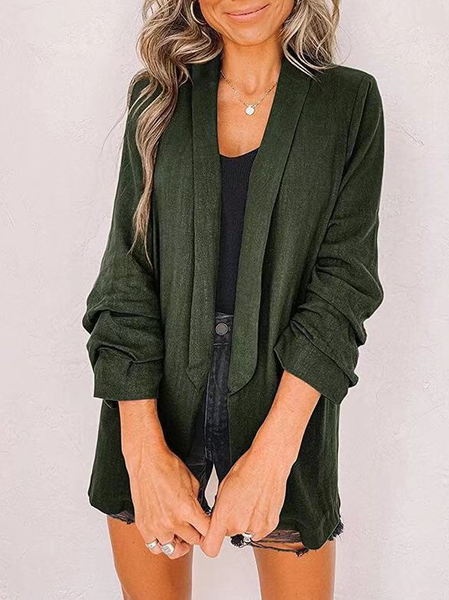 

Women's Plain Regular Loose Jacket, Army green, Outerwear
