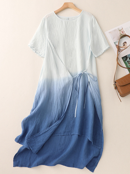 

Women Tie Dye Crew Neck Short Sleeve Comfy Casual Midi Dress, Blue, Midi
