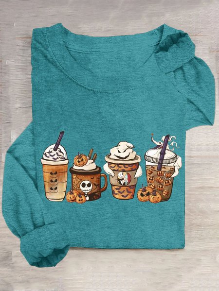 

Casual Halloween Crew Neck Long Sleeve T-shirt, Green, T-shirts
