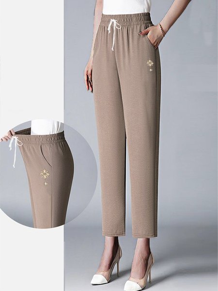 

Women's Trousers Elastic Waist Harem Pants Daily Going Out Casual Plain Spring/Fall Pants, Khaki, Pants