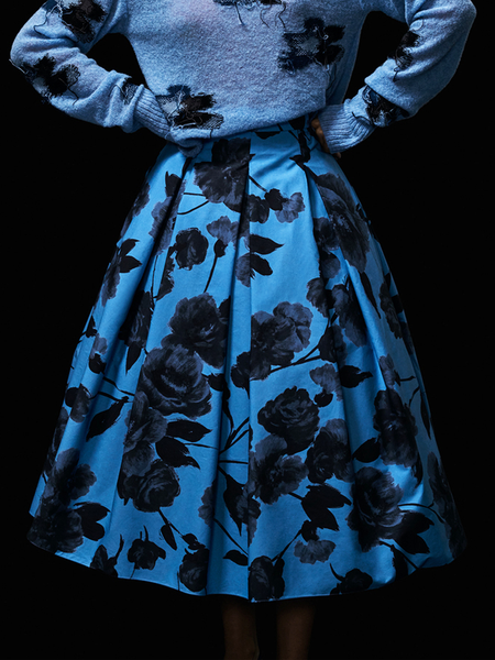

Floral Loose Urban Midi Skirt, Blue, Skirts
