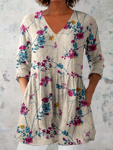 

Vacation Floral Loose Shirt, Khaki, Blouses & Shirts